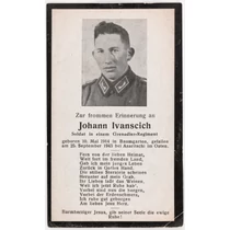 Német Halálozási Értesítő  -  Johann Ivanscich - Sterbebild  - Gránátos