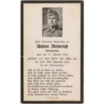 Német Második Világháborús Halálozási Értesítő  - Anton Reiterich - Sterbebild  - Gyalogság