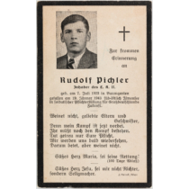 Német Második Világháborús Halálozási Értesítő  -  Rudolf Pichler - Sterbebild  - Ismeretlen Egység