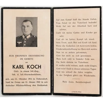 Német Halálozási Értesítő  -  Karl Koch - Sterbebild  - Gyalogság
