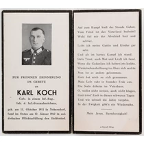 Német Halálozási Értesítő  -  Karl Koch - Sterbebild  - Gyalogság