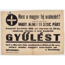 Magyar Nemzeti Szocialista Párt Plakát - 1938