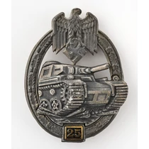 Német Második Világháborús Páncélos Harcjelvény Ezüst Fokozata 25-ös Bevetési Számmal - Panzerkampfabzeichen in Silber Mit Einsatzzahl "25" - "Gustav Brehmer"