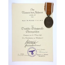 Német Védőfal Érdemjel Adományozási Dokumentummal - Deutsches Schutzwall-Ehrenzeichen Mit Urkunde