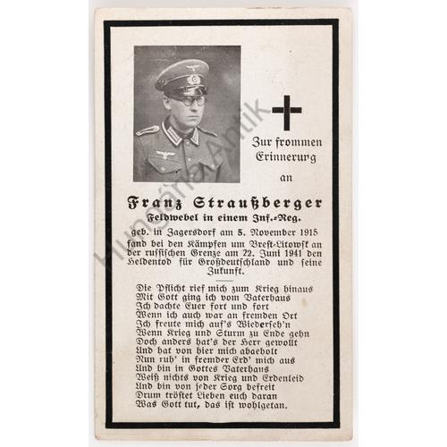 Német Halálozási Értesítő  - Franz Straußberger - Sterbebild - Gyalogság