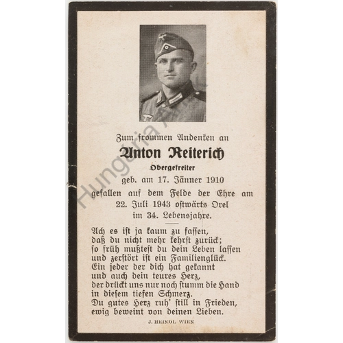 Német Halálozási Értesítő  - Anton Reiterich - Sterbebild  - Gyalogság