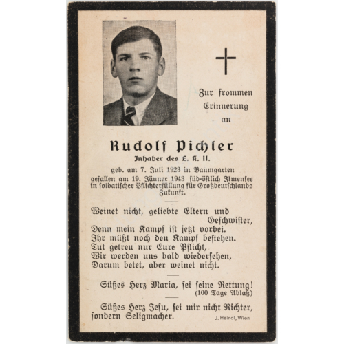 Német Halálozási Értesítő  -  Rudolf Pichler - Sterbebild  - Ismeretlen Egység