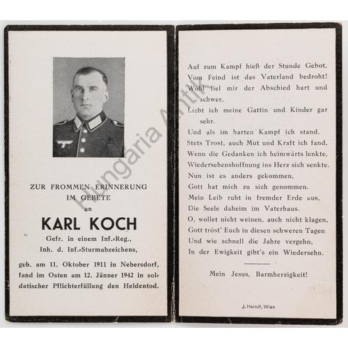 Német Második Világháborús Halálozási Értesítő  -  Karl Koch - Sterbebild  - Gyalogság