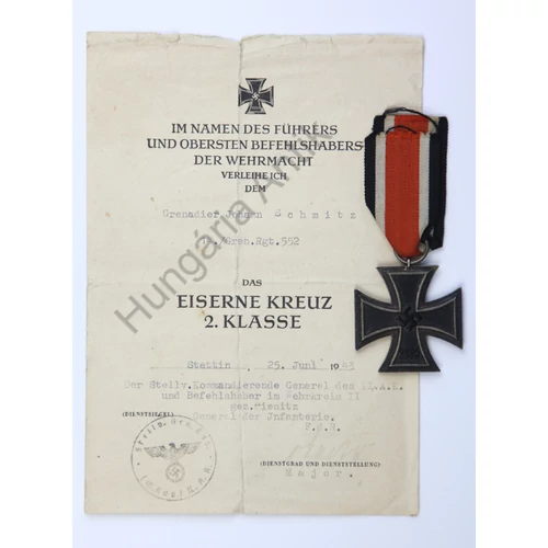 Német Vaskereszt 2. Osztály Adományozó Dokumentummal - Eisernes Kreuz 2. Klasse Mit Urkunde - Demjanszk Térsége